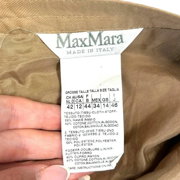 MaxMara Camel Mixed Media Patent Hem Pencil Skirt Size US 12